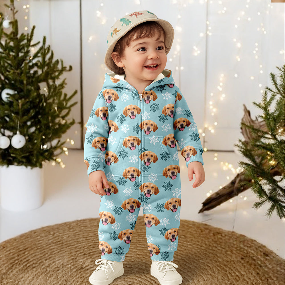 Custom Dog Photo Snow Pattern Christmas Onesie Pajamas Gift For Pet Lovers CH07 180756