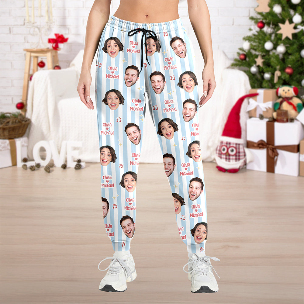 Custom Couple Face Plaid Sweatpants, Personalized Matching Holiday Pants HA75 922228