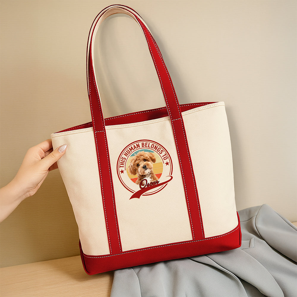 Custom Photo Human Belongs To Dog Cat Printed Monogram Beach Bag, Gift For Mother's Day, Dog Mom HO82 902020