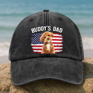 Custom Photo America Dog Dad Washed Denim Baseball Cap CH07 896014