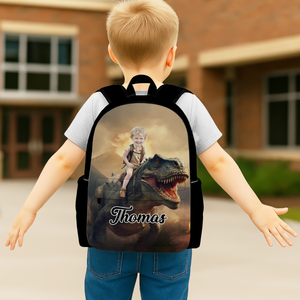 Custom Photo Boy Riding Dinosaur Backpack Back To School Gift For Son Daughter CH07 896466