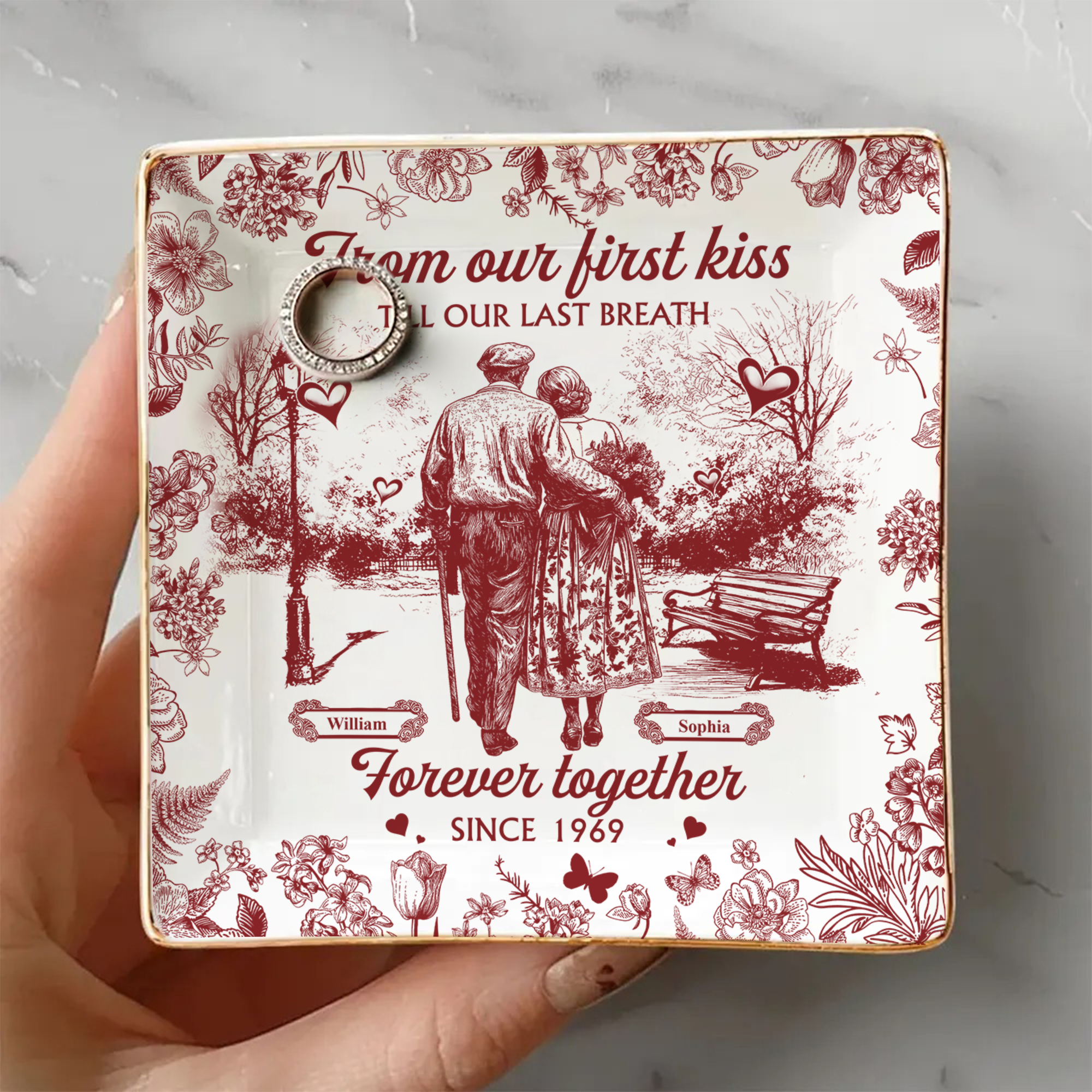 You & Me We Got This Personalized Couple Toile De Jouy Jewelry Dish LM32 893993