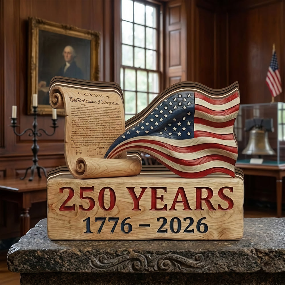 America 250th Anniversary 1776-2026 Wooden Block Patriotic USA Flag Shelf Decoration HA75 920876