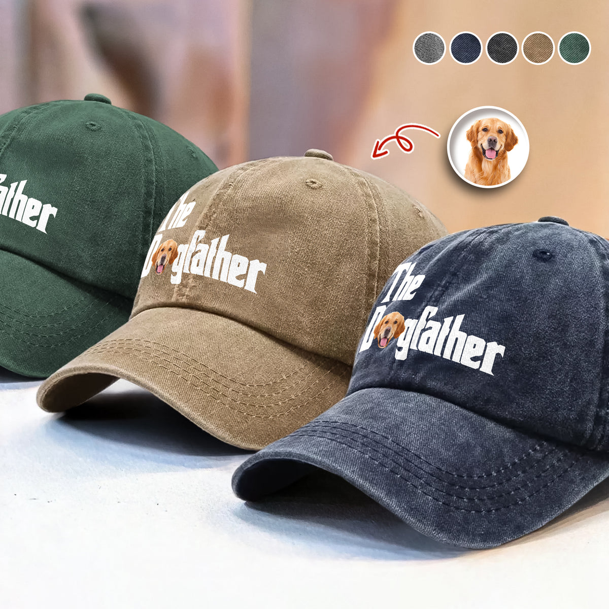 Custom Photo Dog Dad Dog Mother Washed Denim Baseball Cap Gift for Dog Lovers TH10 894281