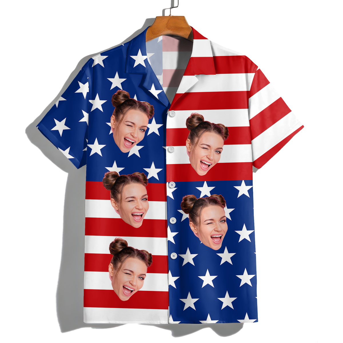 Custom Face American Flag Hawaiian Shirt Personalized Funny Independence Day Gift CH07 896108