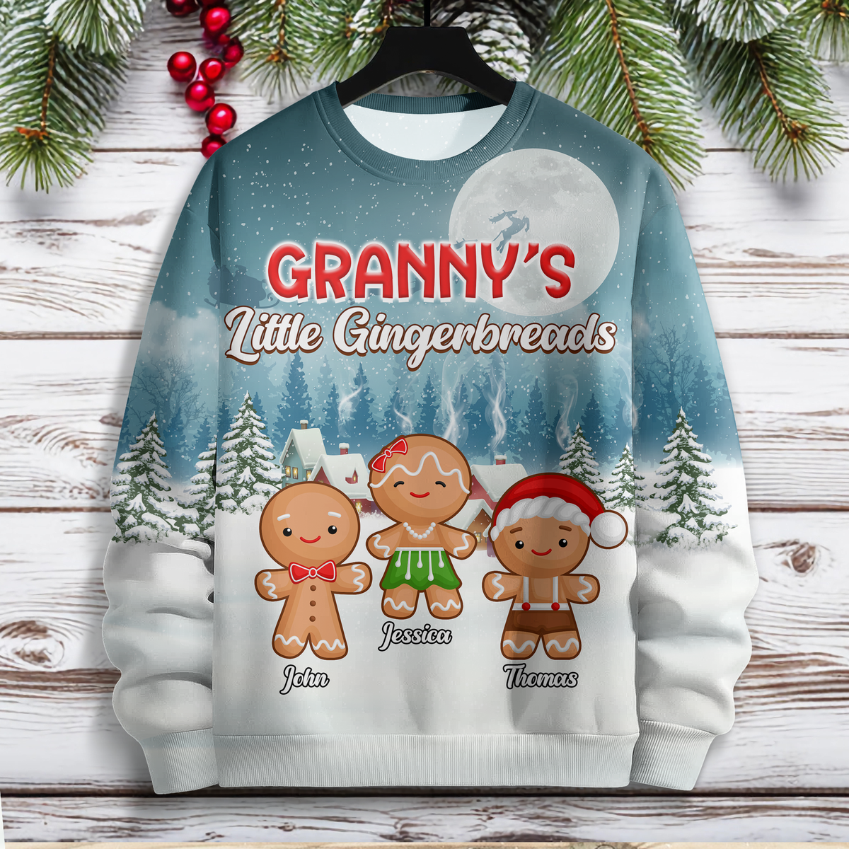 Grandma's Little Gingerbread Personalized Christmas AOP Sweatshirt For Grandma, Mom CH07 896328