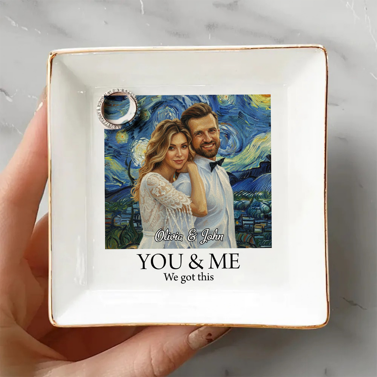 Custom Photo Van Gogh Style Art Ring Dish Valentine's Day Gift For Couple HO82 901112