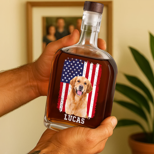 Custom Photo Dog With America Flag Whiskey Bottle HA75 892736