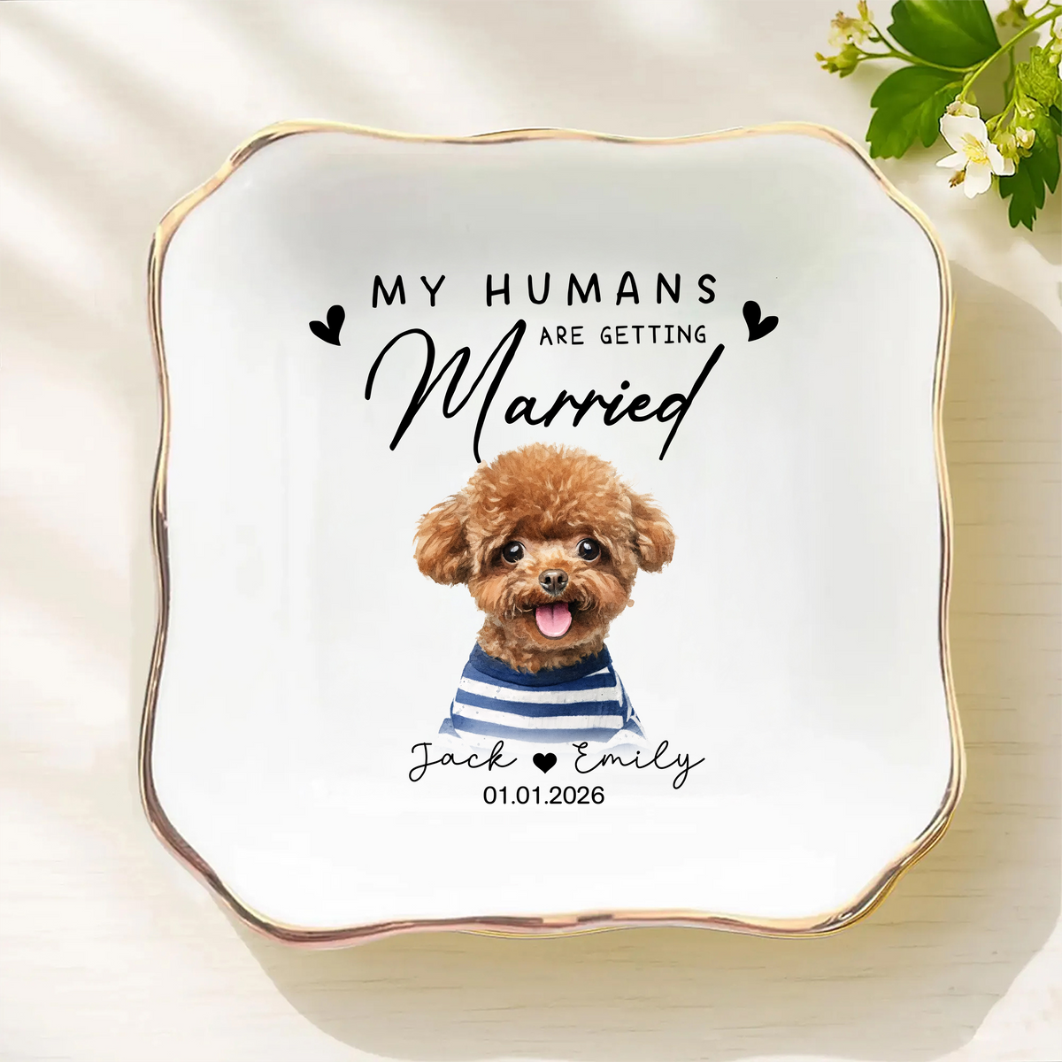 Custom Photo Our Humans Are Engaged Ring Dish Engagement Gift For Dog Lover HO82 901096