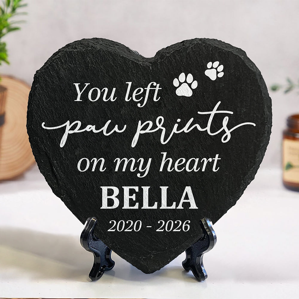 You Left Paw Prints On Our Hearts Personalized Name Memorial Heart Shaped Stone LM32 899237