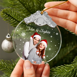 Custom Photo Couple Metal Glass Ornament For Christmas HA75 897178