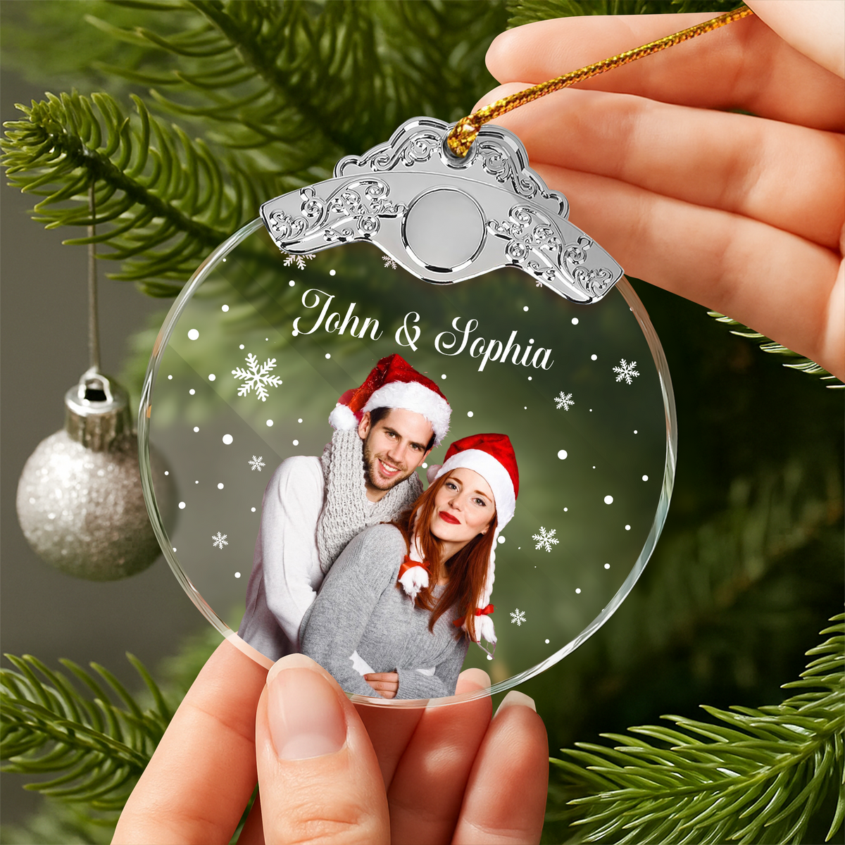 Custom Photo Couple Metal Glass Ornament For Christmas HA75 897178