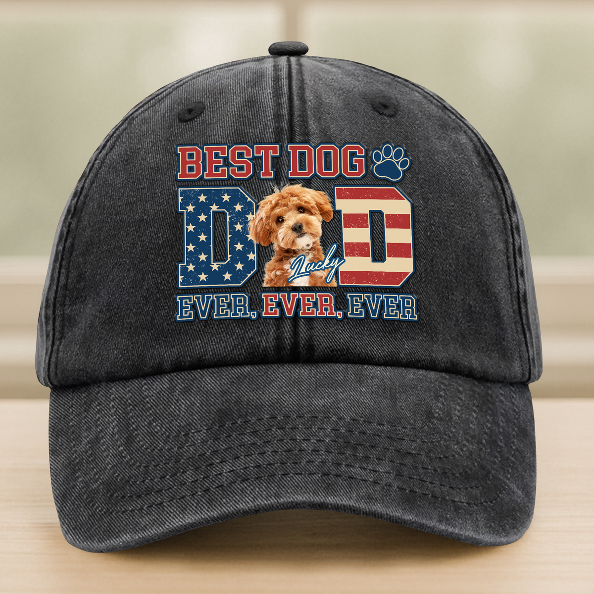 Custom Photo Best Dog Dad Ever Ever Ever Washed Denim Baseball Cap Gift For Father's Day, Birthday Gifts HO82 893936