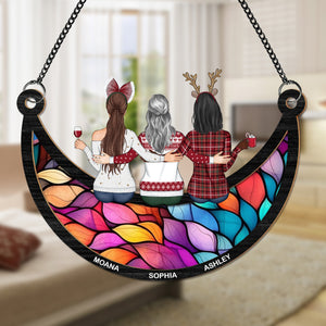 Friends, Sisters Sitting On The Moon Personalized Gift Suncatcher HA75 891360