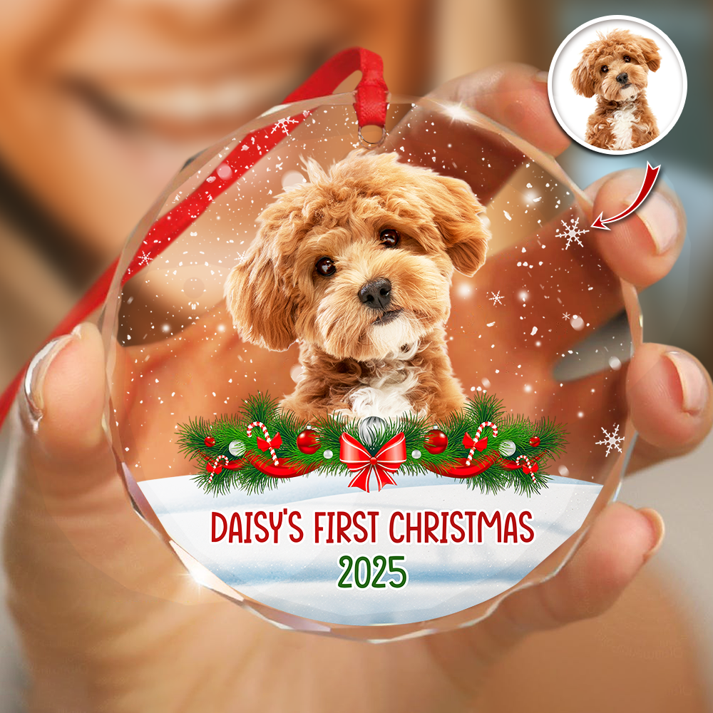 Custom Photo Dog First Christmas Glass Ornament HA75 897258