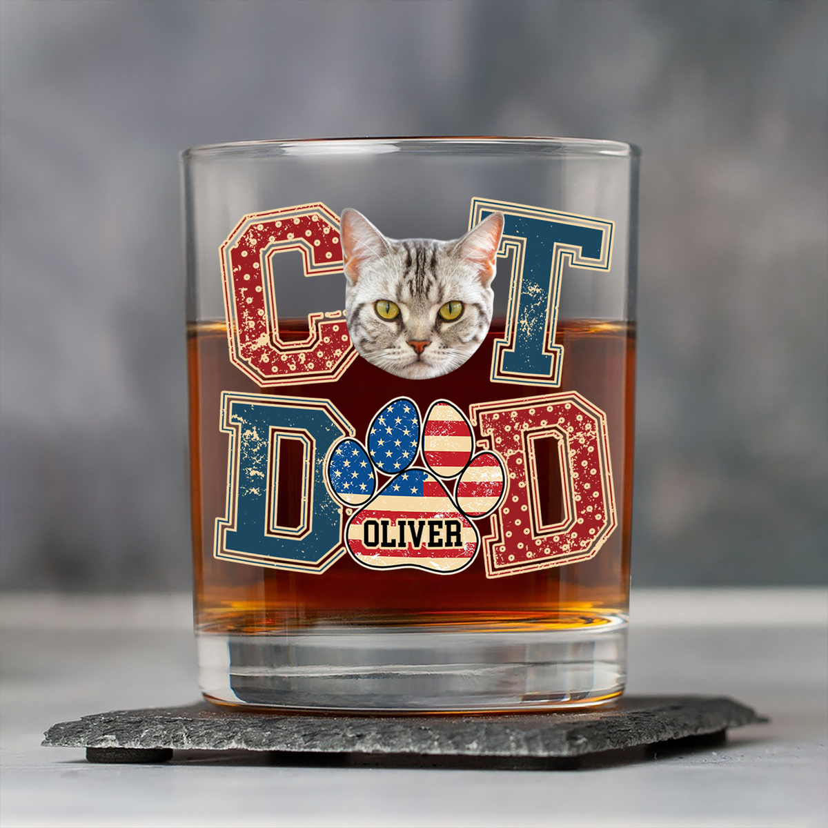 Custom Photo Best Cat Dad Whiskey Glass Gift For Father's Day, Cat Lovers HO82 894038