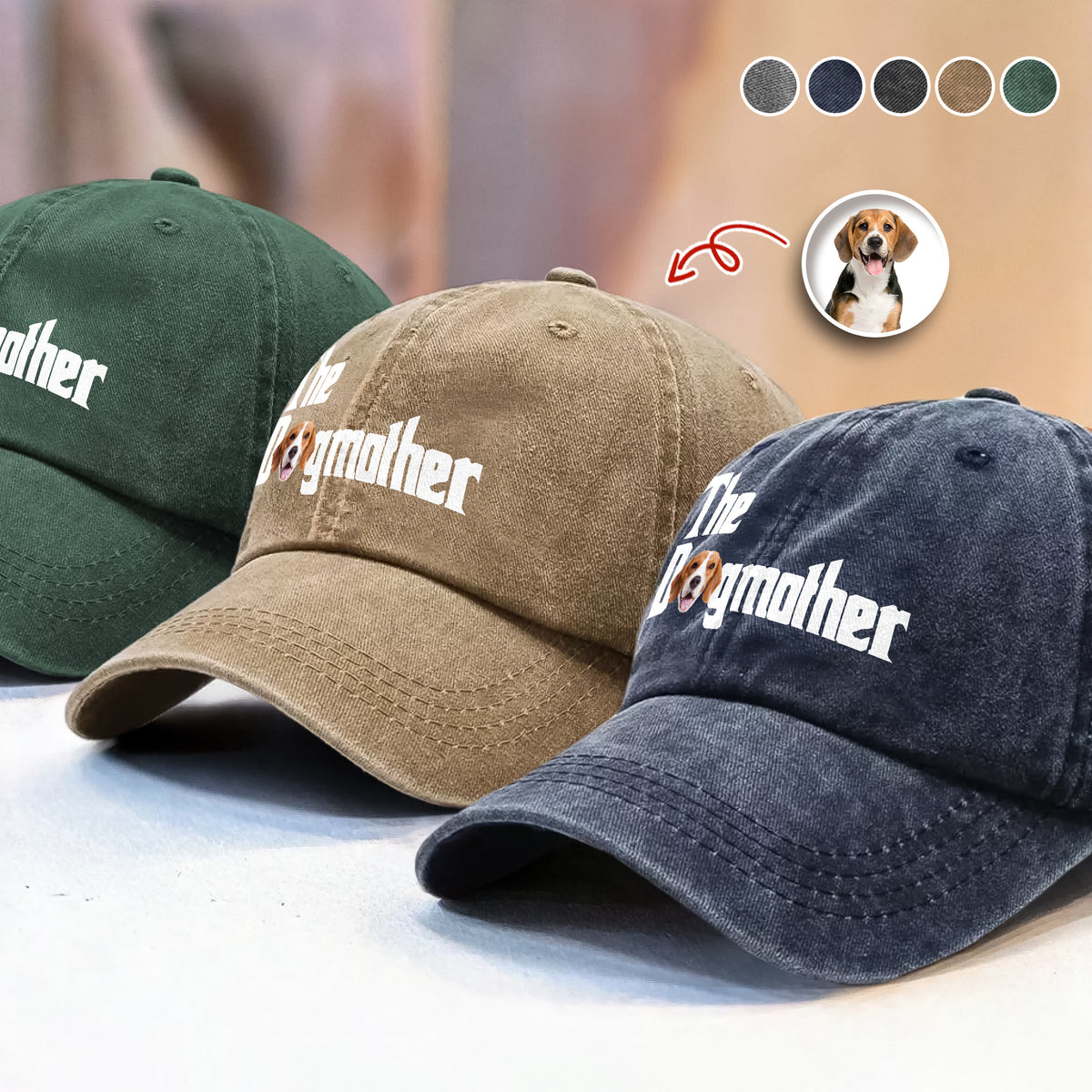Custom Photo Dog Dad Dog Mother Washed Denim Baseball Cap Gift for Dog Lovers TH10 894281