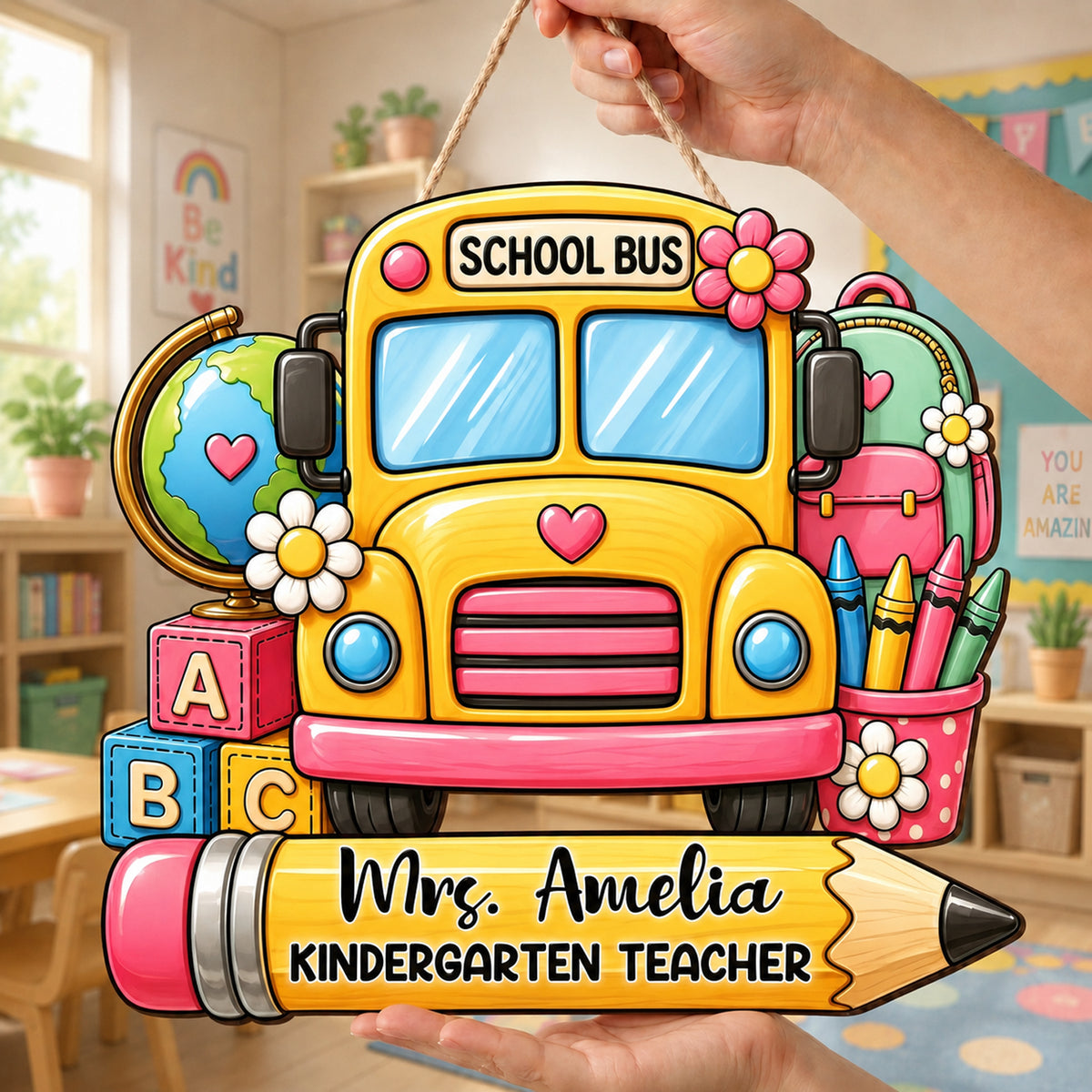 Custom Name Teacher School Bus Door Sign - Personalized Classroom Decor CH07 180050