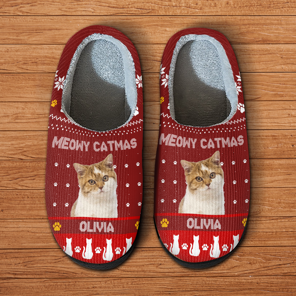 Custom Photo Meowy Christmas Merry Woofmas Dog Cat Slippers HO82 894868