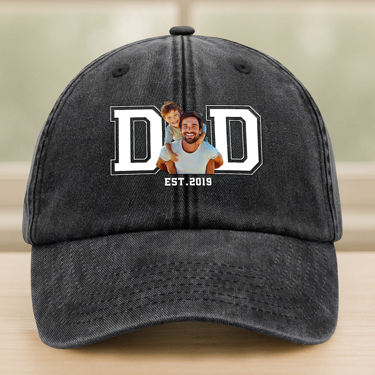 Custom Photo Dad & Kid Washed Denim Baseball Cap Father's Day, Gift For Dad CH07 895918