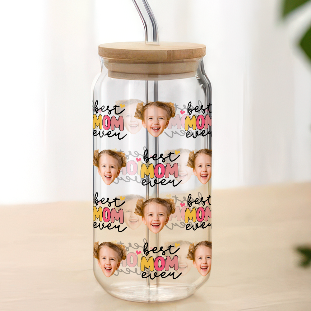 Custom Photo Best Mom Ever Glass Can With Lid Gift For Mom TH10 898789