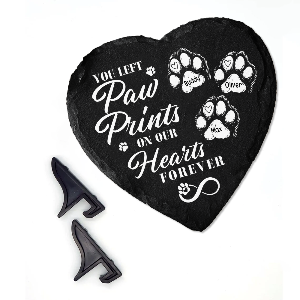 You Left Paw Prints On Our Hearts Forever Personalized Dog Memorial Heart Shaped Stone CH07 896522