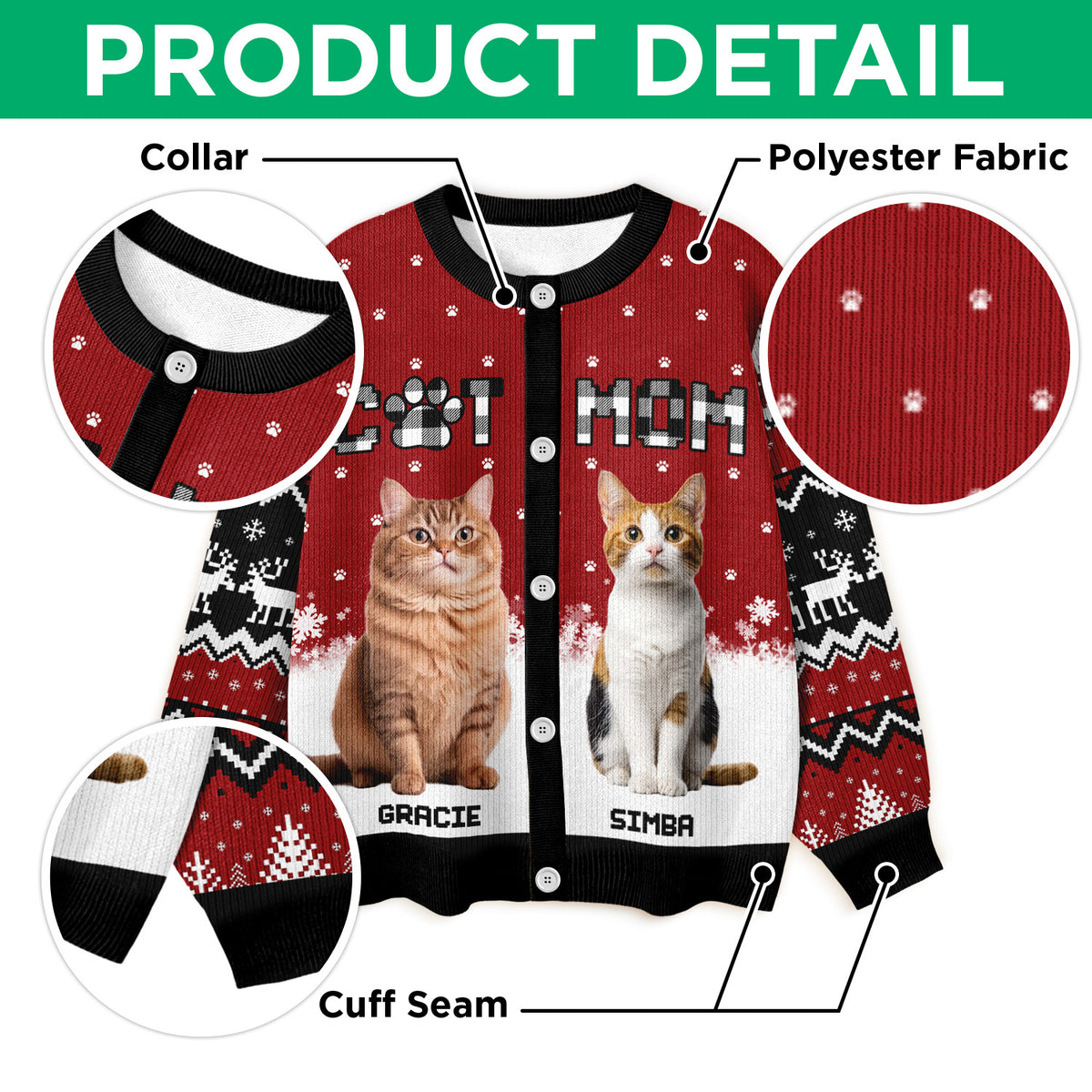 Custom Cat Photo Christmas Pattern Ugly Cardigan Christmas Gift HA75 898176