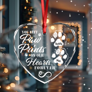 You Left Paw Prints On Our Hearts Forever Personalized Dog Memorial Heart Shaped Glass Ornament CH07 896604