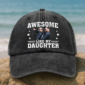 Custom Photo Cool Dad, Cooler Daughter Personalized Vintage Washed Denim Baseball Cap - Father's Day, Gift For Dad CH07 895920