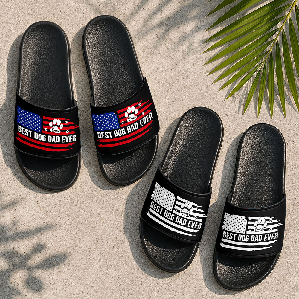 Custom Name Best Dog Dad Ever American Flag Slide Sandals HA75 921644