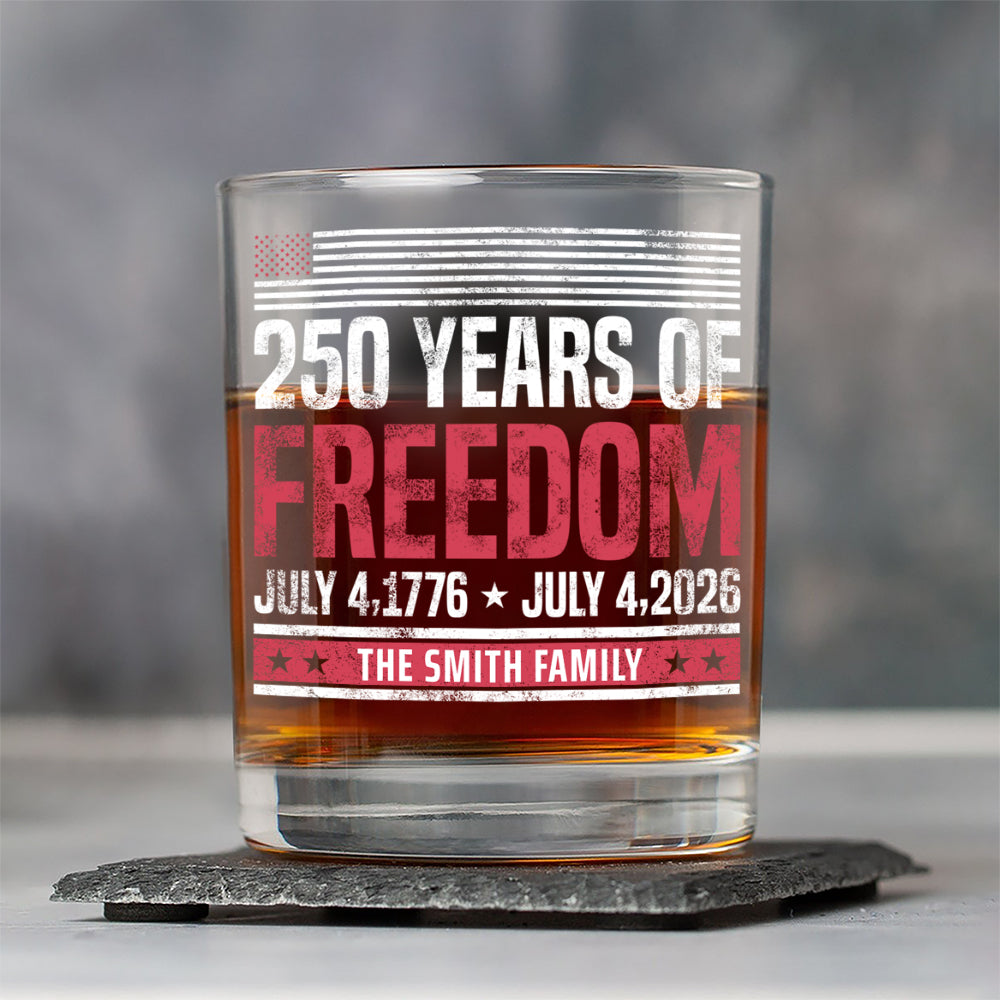 Custom Family Name 250 Years Of Freedom 1776-2026 Print Rock Glass LM32 895313