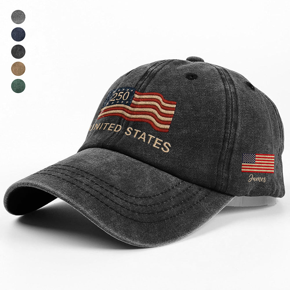 Custom Name USA Flag Hat 250th Anniversary 1776–2026 Patriotic Embroidered Baseball Cap HA75 898808