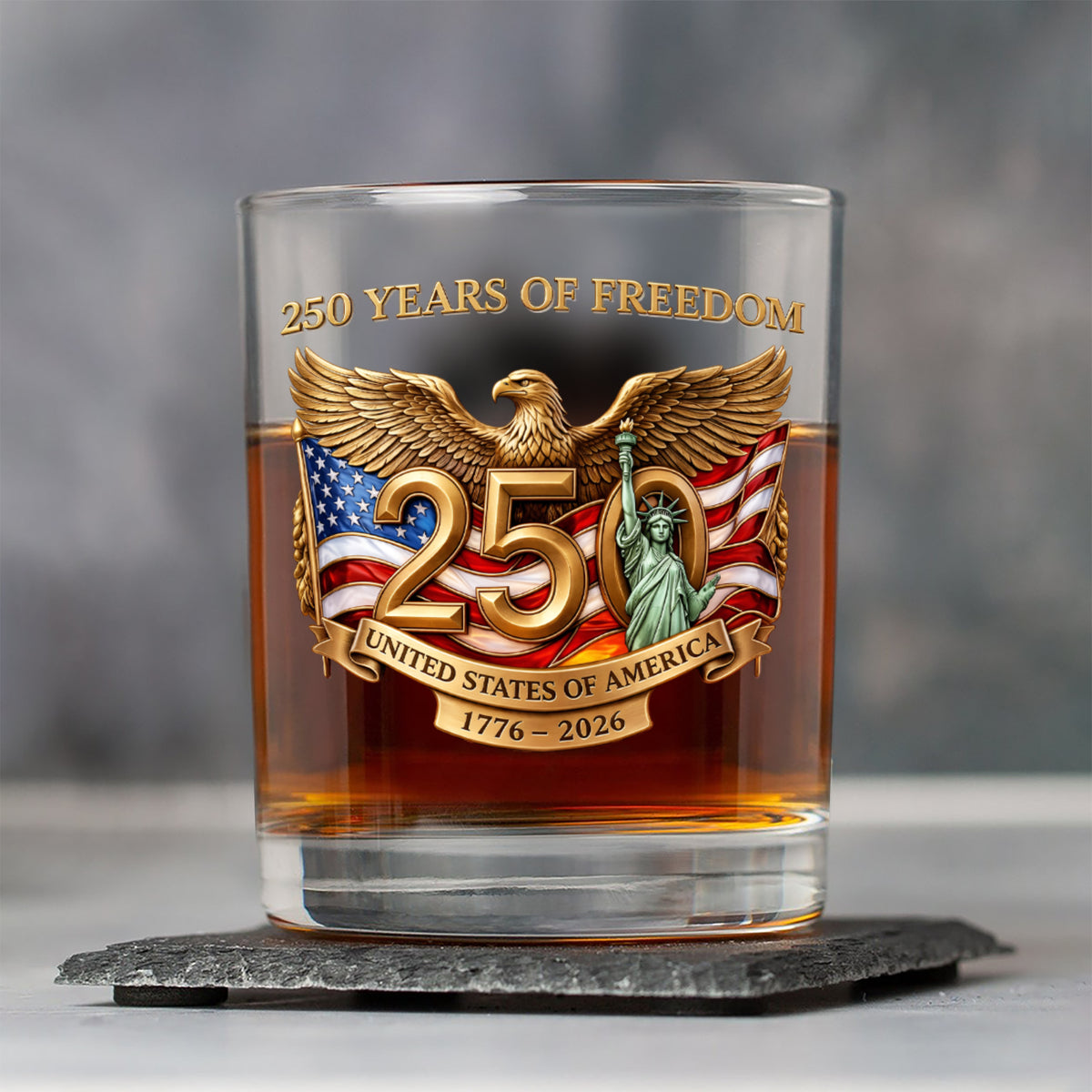 250 Years Of Freedom USA 250th Anniversary 1776-2026 Whiskey Glass CH07 911190