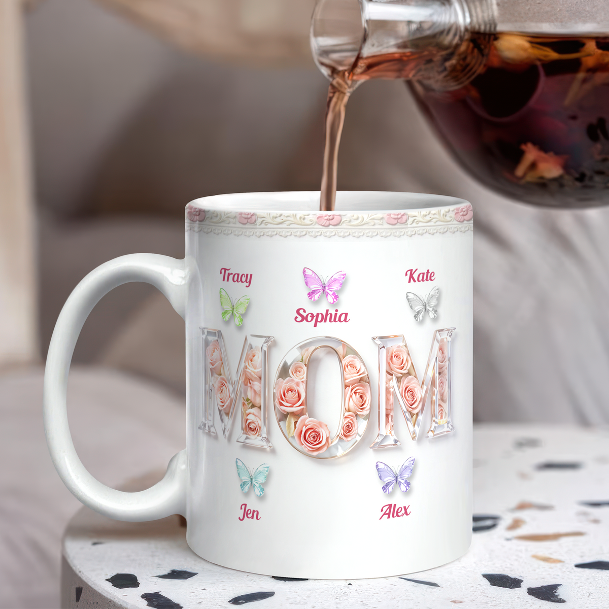 Personalized Mom Mug with Kids Names Floral 3D Inflated Effect Mug CH07 911222