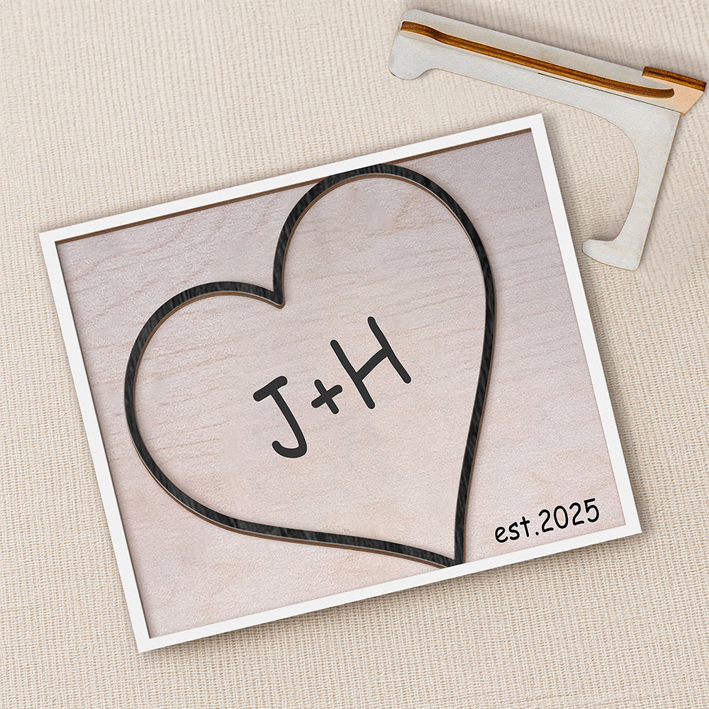 Personalized Custom Couple Name On Heart 2-Layered Wooden Plaque With Stand Valentine's Day TH10 896985