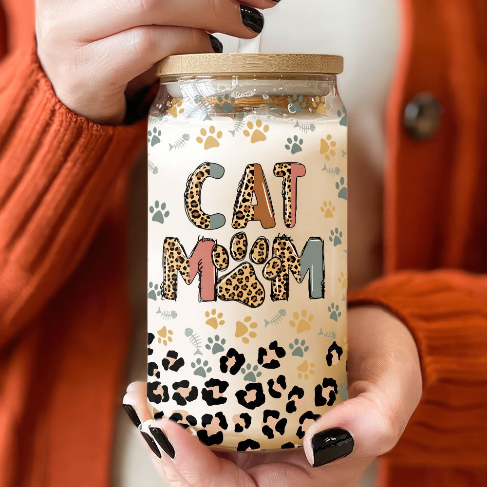 Custom Photo Leopard Pet Mom Mother's Day Glass Can With Lid TH10 892523