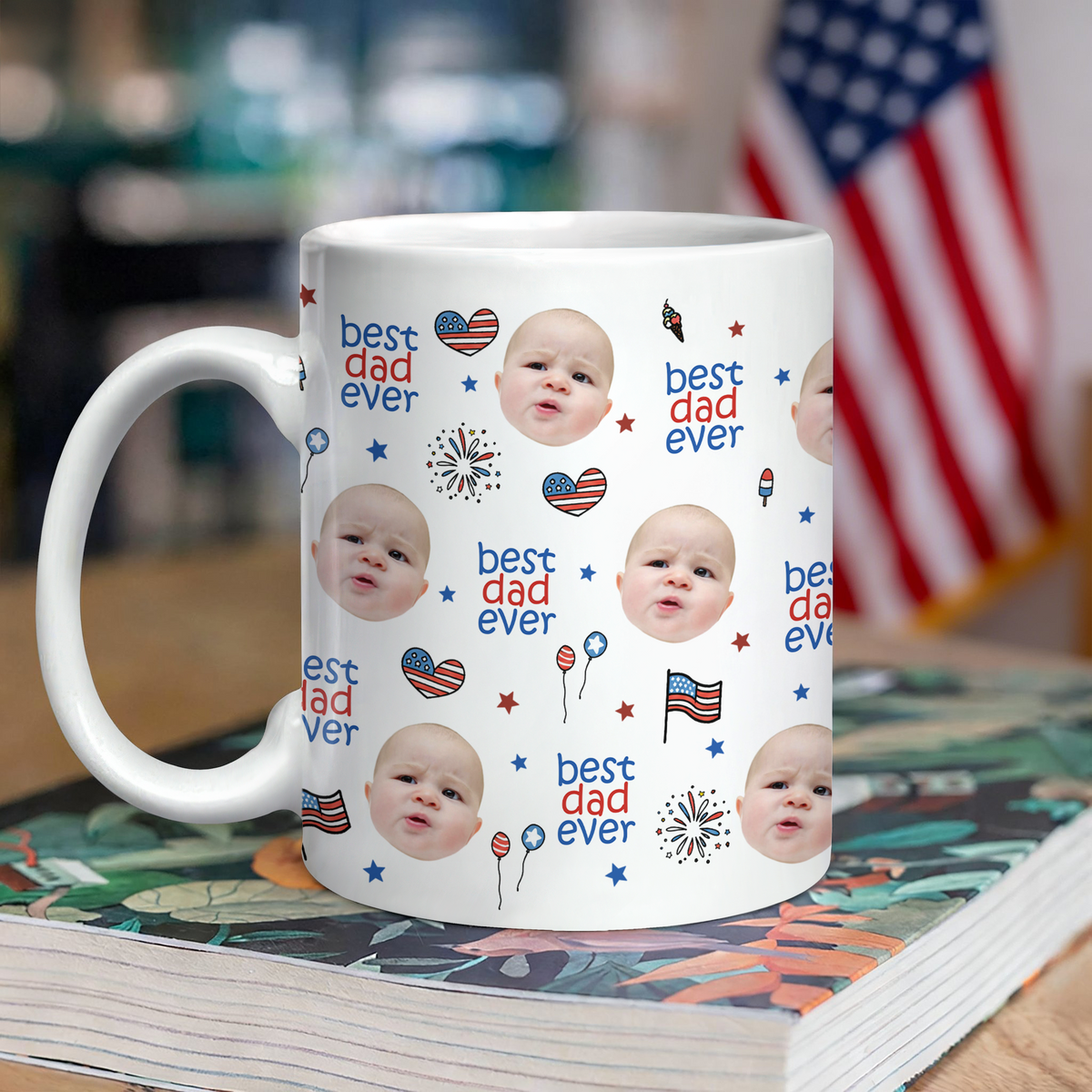 Custom Face Best Dad, Mom Ever America Flag Independence Print Full Mug LM32 669025