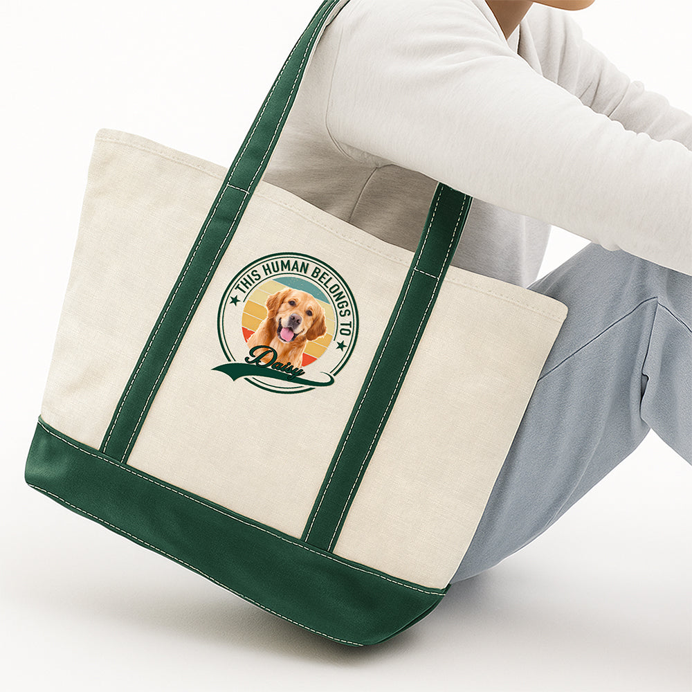 Custom Photo Human Belongs To Dog Cat Printed Monogram Beach Bag, Gift For Mother's Day, Dog Mom HO82 902020