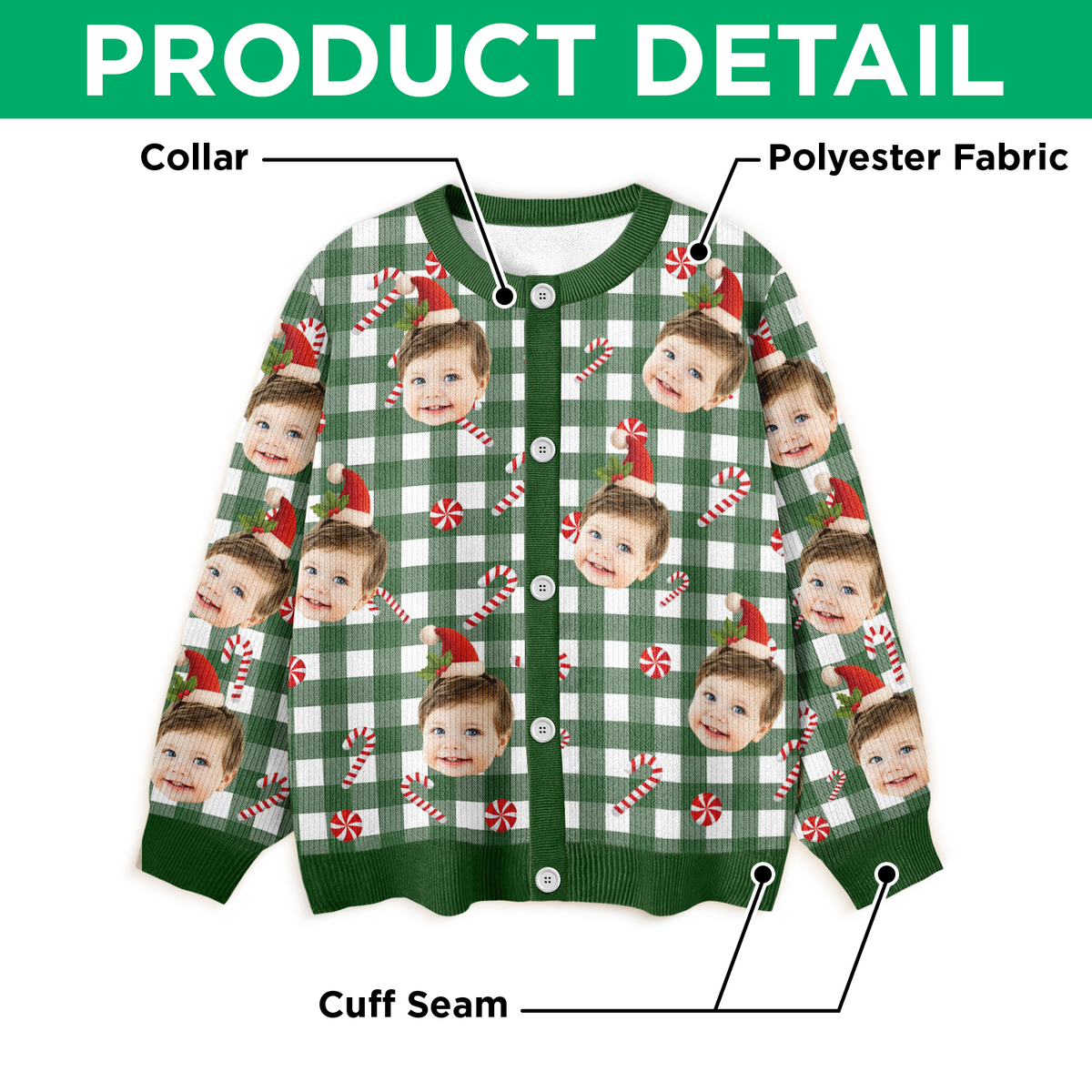 Custom Face Photo Christmas Pattern Cardigan Christmas Gift HO82 900398
