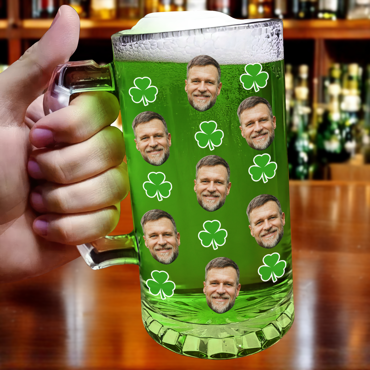 Custom Face Photo With Shamrock Beer Glass Mug TH10 898109