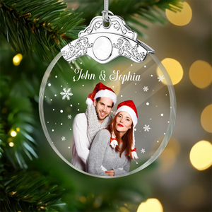 Custom Photo Couple Metal Glass Ornament For Christmas HA75 897178