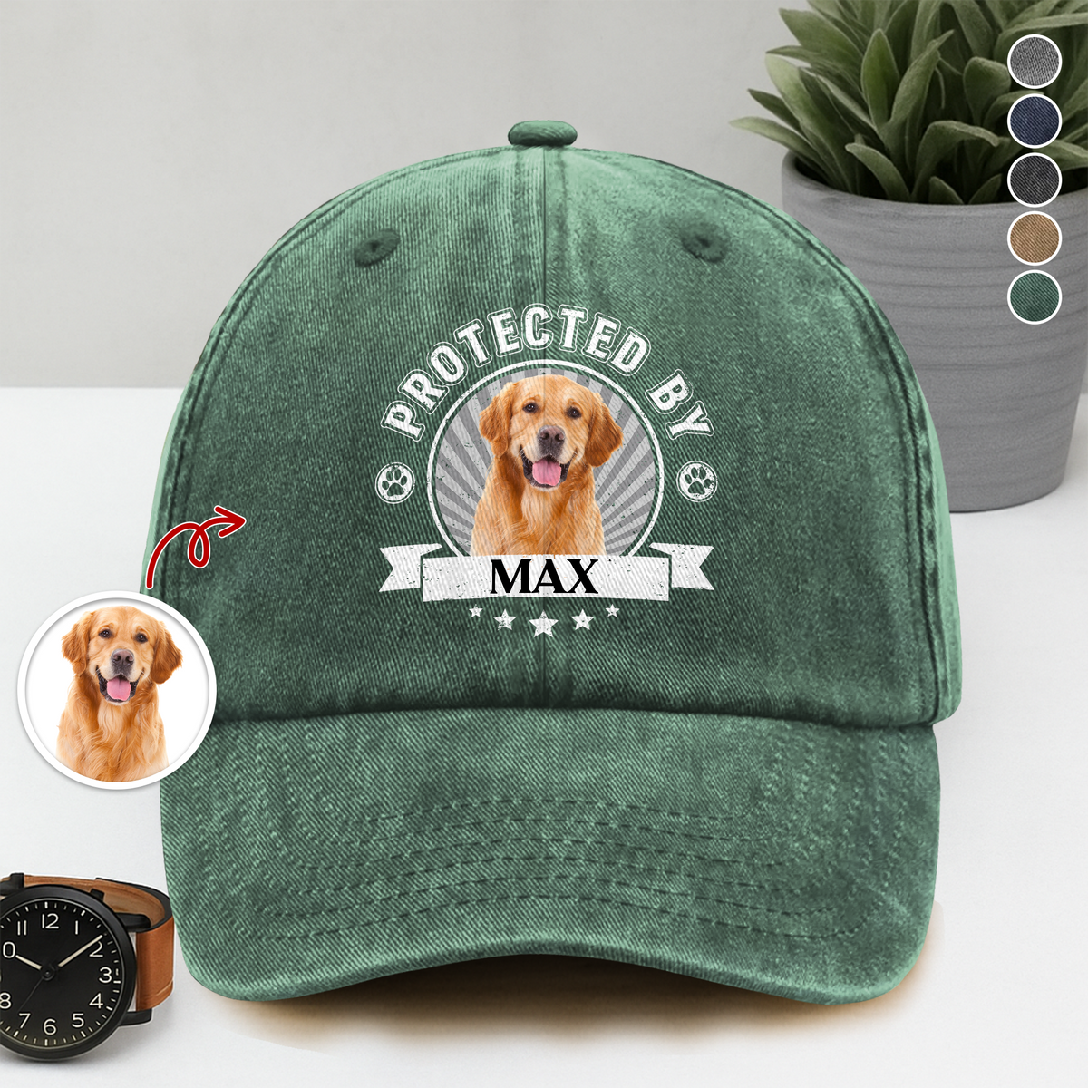 Custom Dog Photo Protected By Human Washed Denim Baseball Cap For Dog Lovers LM32 895025