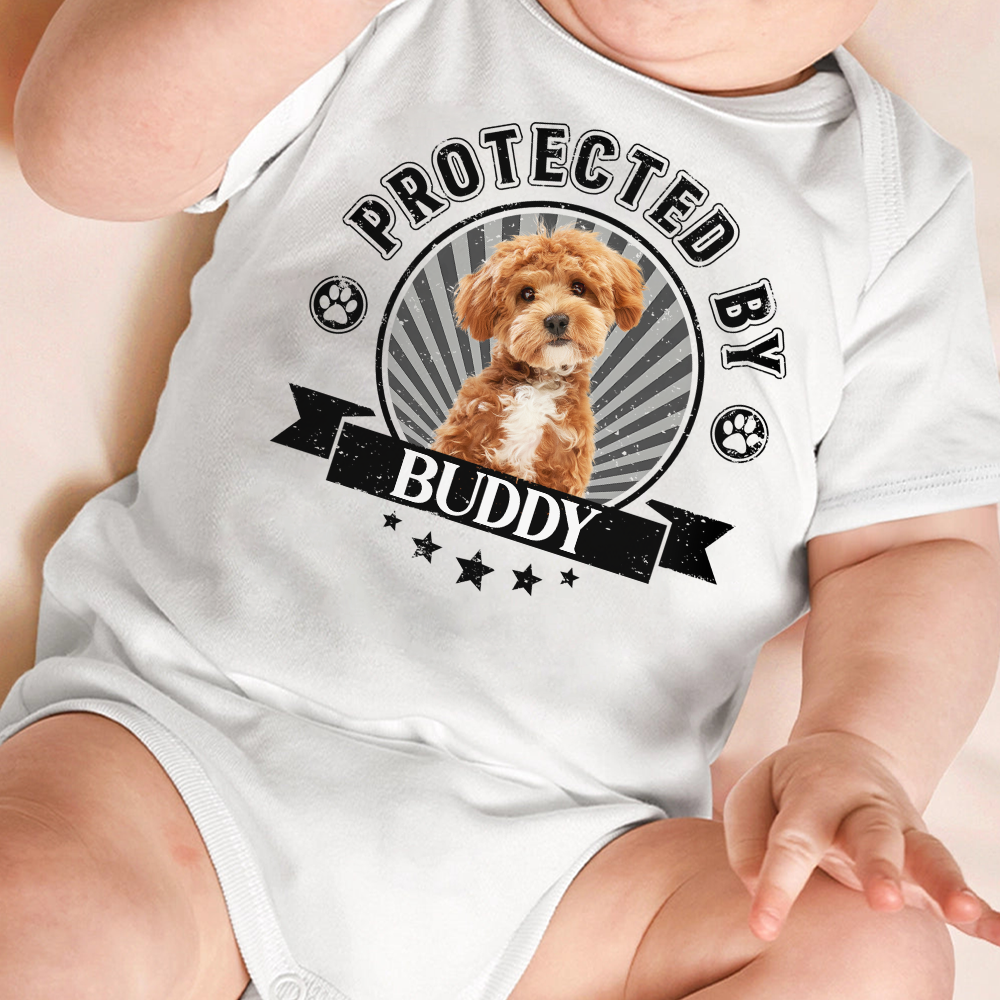 Custom Dog Photo Protected By Human Baby Onesie For Dog Lovers LM32 895023