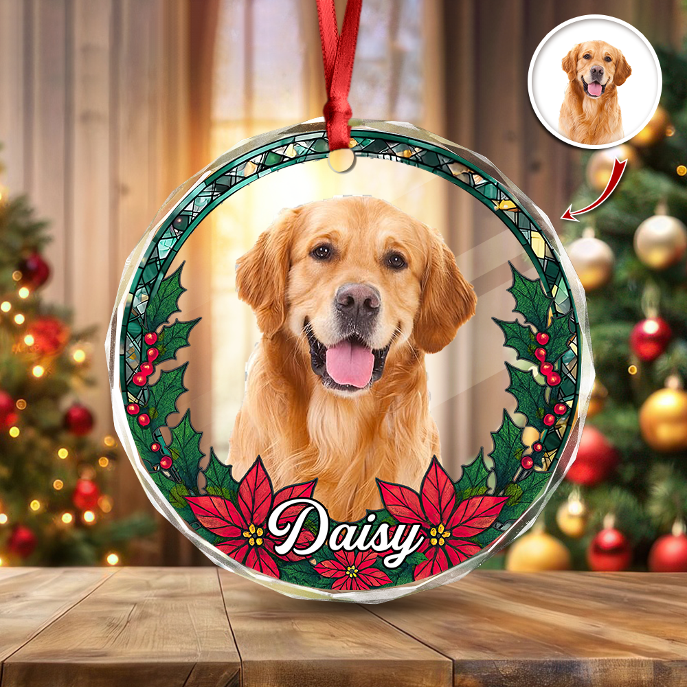 Custom Photo Christmas Glass Ornament For Dog Lovers HA75 897064