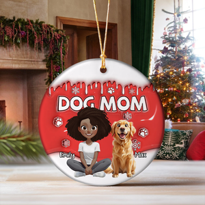 Dog Mom Cartoon In Christmas - Personalized 3D Inflated Effect Ceramic Ornament LM32 897159