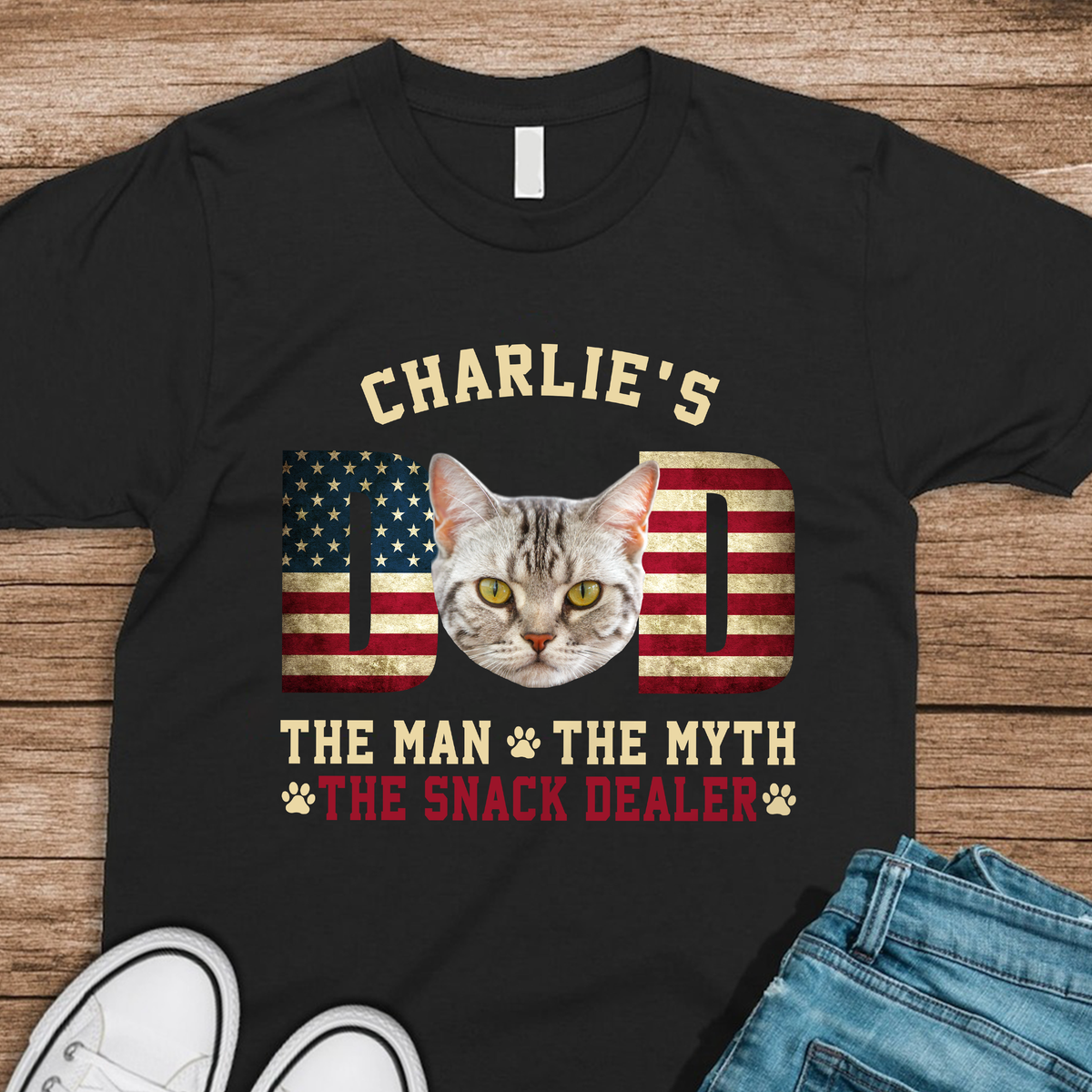 Custom Photo Cat - Cat's Dad The Man The Myth The Dealer American Flag Dad Shirt HA75 892442