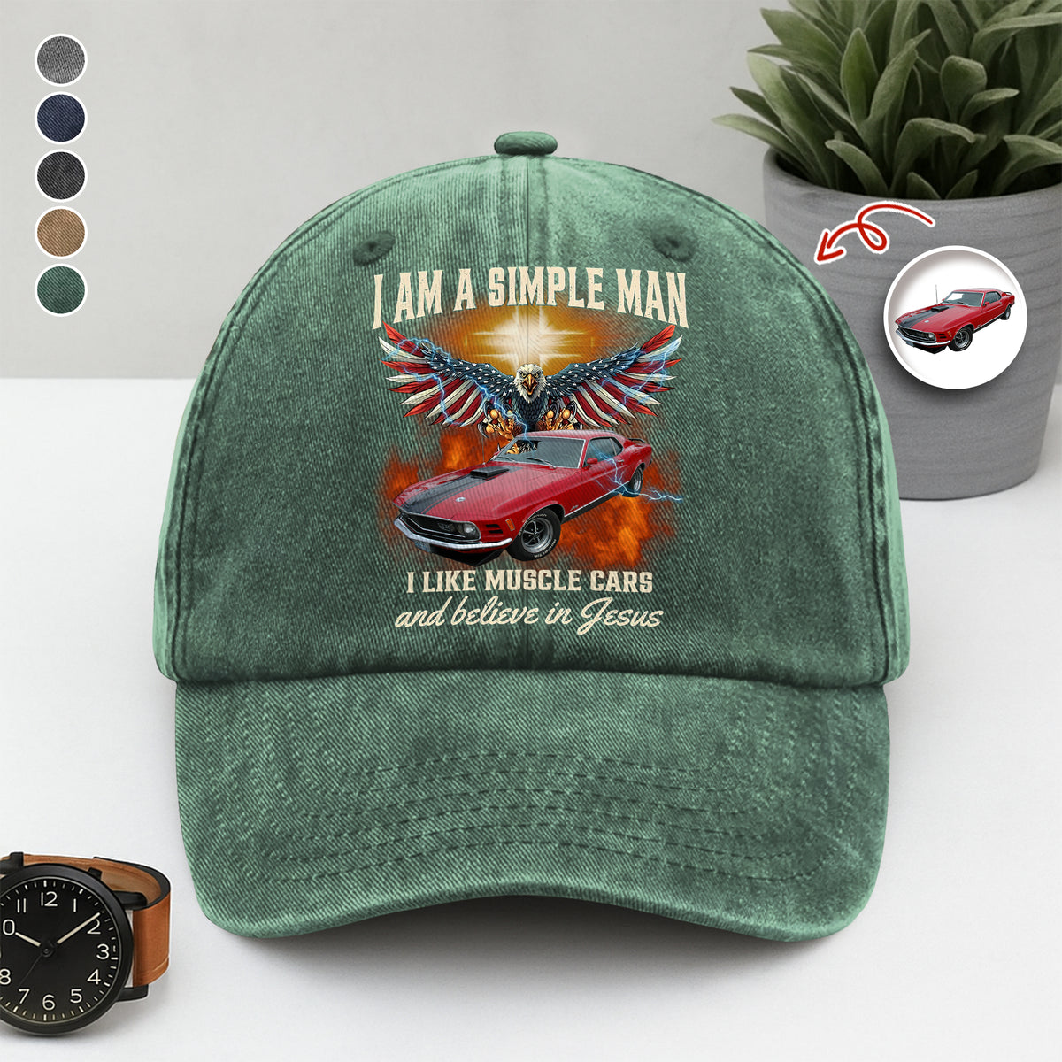 Custom Car Photo I Am A Simple Man Washed Denim Baseball Cap CH07 896386