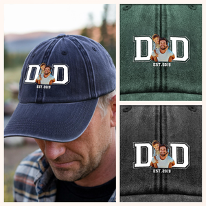 Custom Photo Dad & Kid Washed Denim Baseball Cap Father's Day, Gift For Dad CH07 895918
