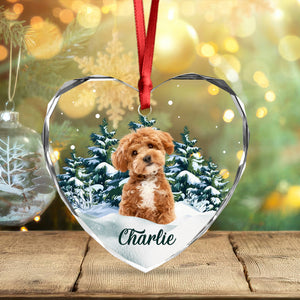 Custom Photo Dog Heart Shaped Glass Ornament For Christmas HA75 891572