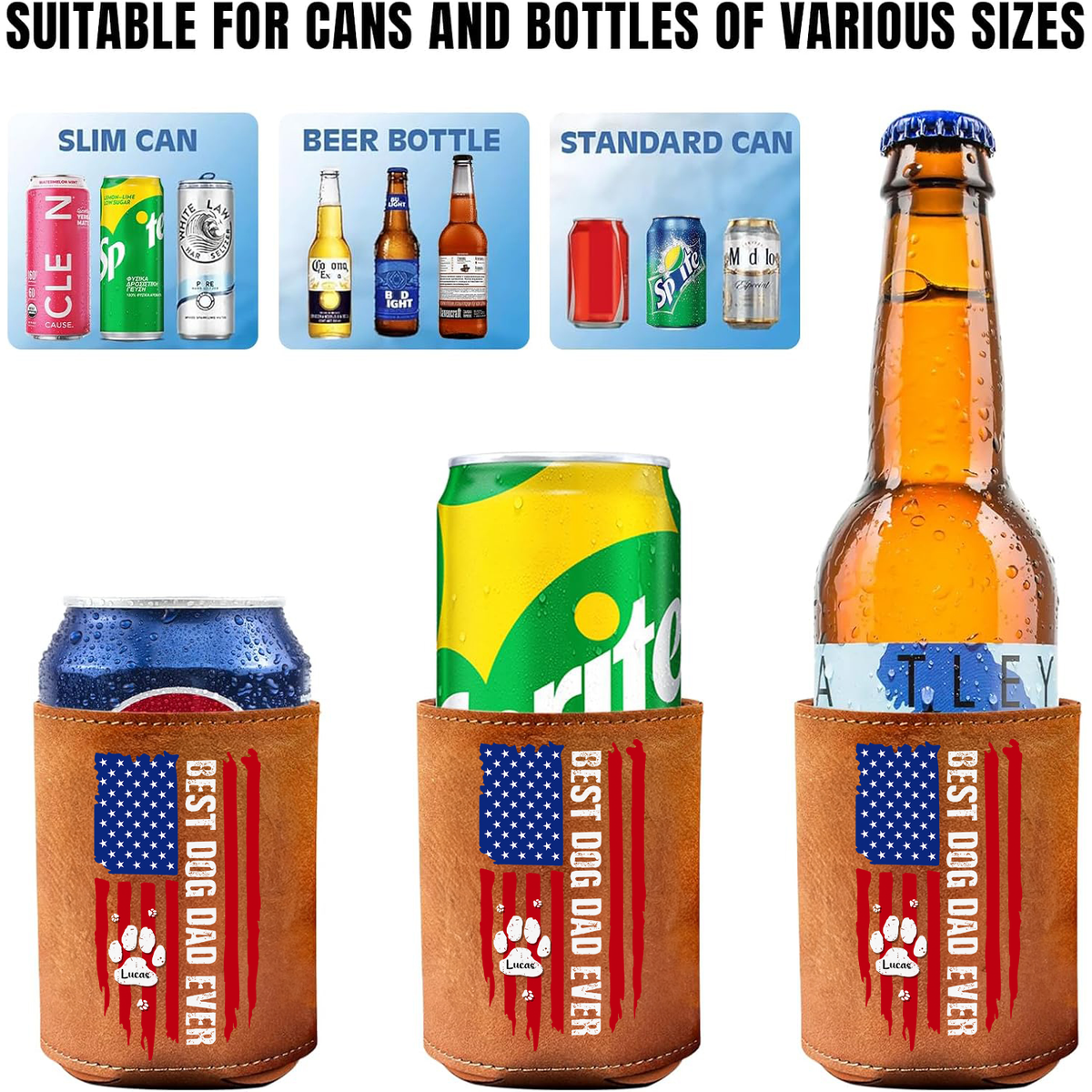 Best Dog Dad Ever Paw American Flag Leather Can Cooler Holder Gift For Dog Lovers HO82 894106